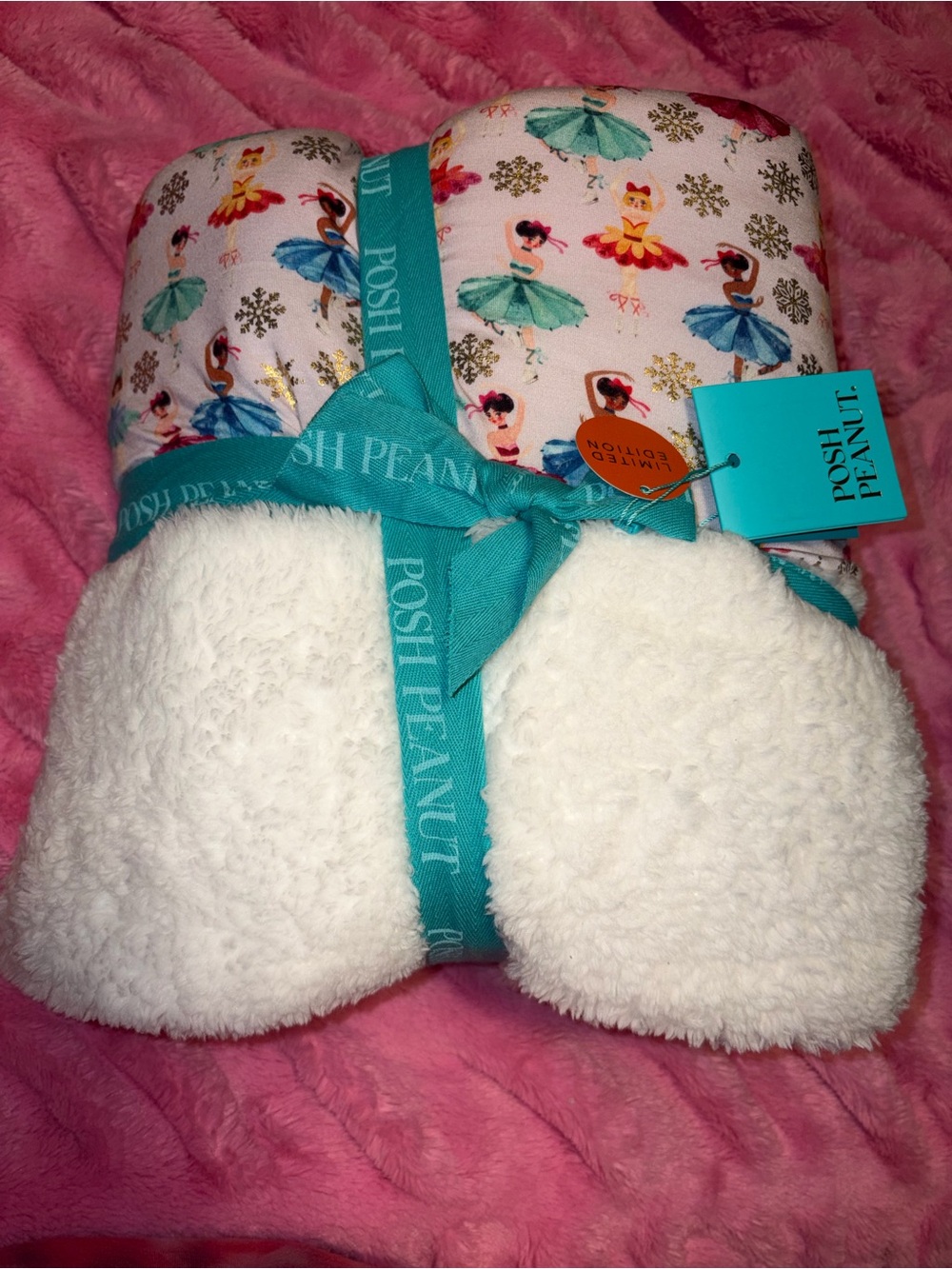 Posh Peanut White Plush & Pink Ballerina Throw Blanket Adalyn